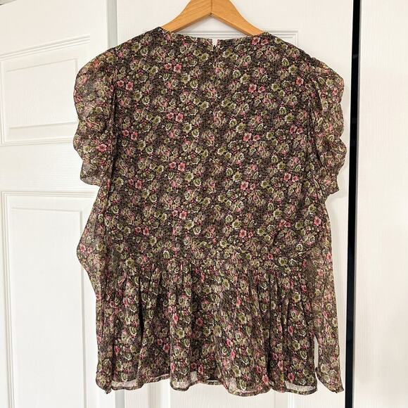 NWOT Walter Baker Rita Floral Wrap Peplum Top Brown Pink Green Size Large - Picture 6 of 12
